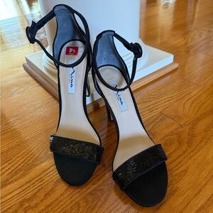 Nina Siana Black Sequin Ankle Strap with Blockheel Evening Shoes